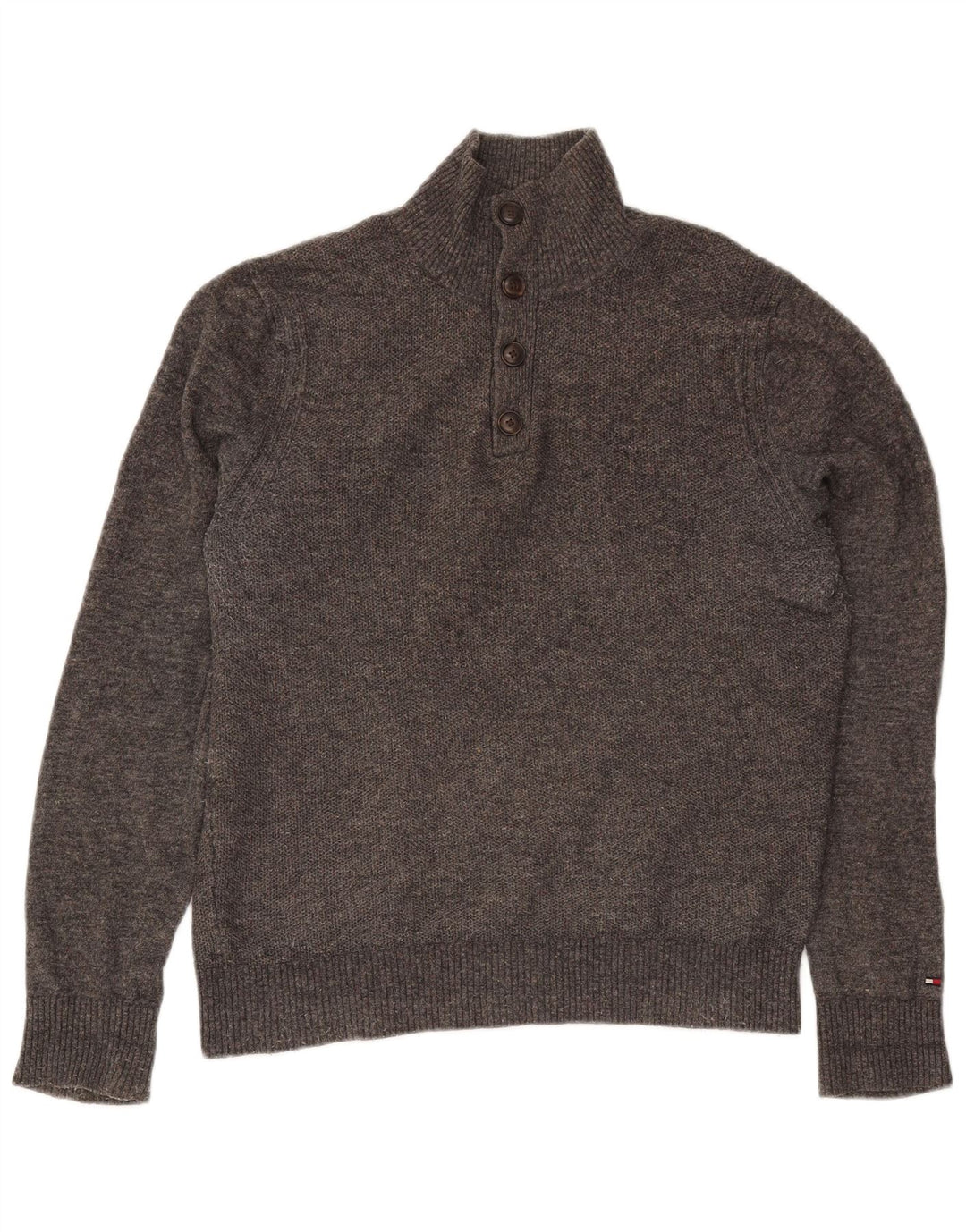 Tommy Hilfiger Jersey con cuello y botones para hombre de lana gris medio