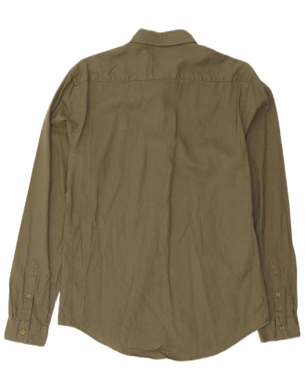Zara Hombre Camisa Tipo Jersey Slim Fit Lino Caqui Mediano