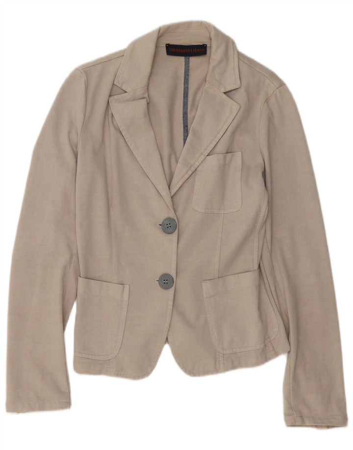 TRUSSARDI JEANS Chaqueta tipo blazer de 2 botones para mujer UK 42 Medium Beige