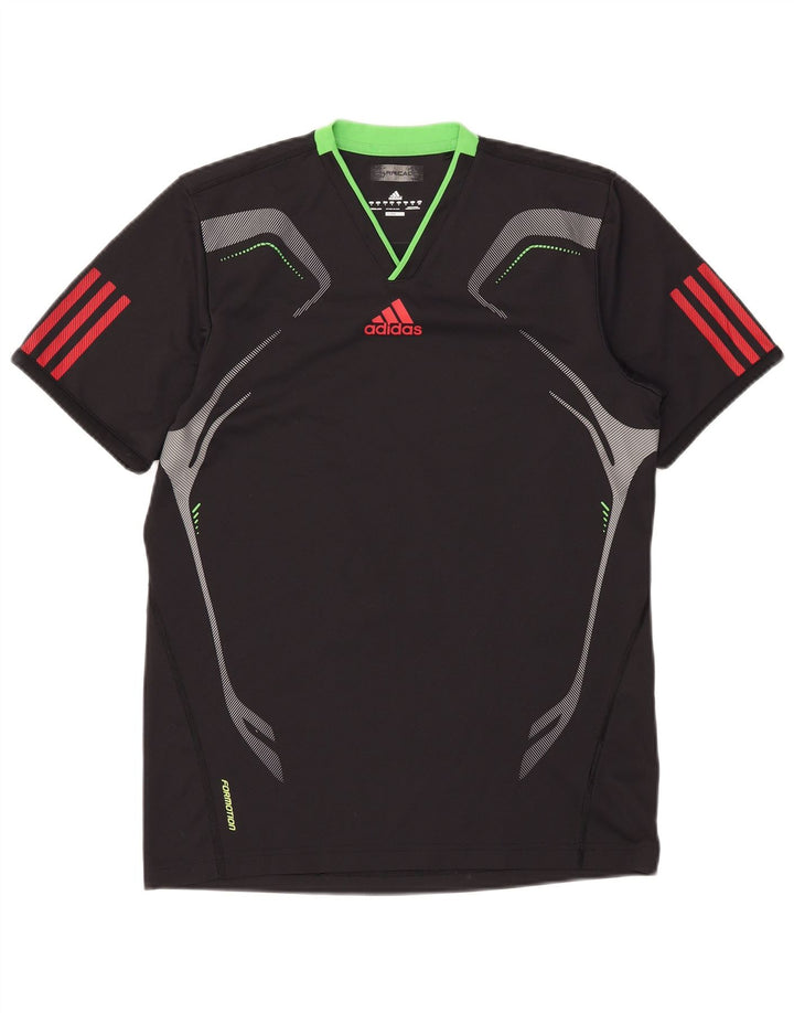 Adidas Mens Climacool Camiseta Top Pequeño Negro Colorblock