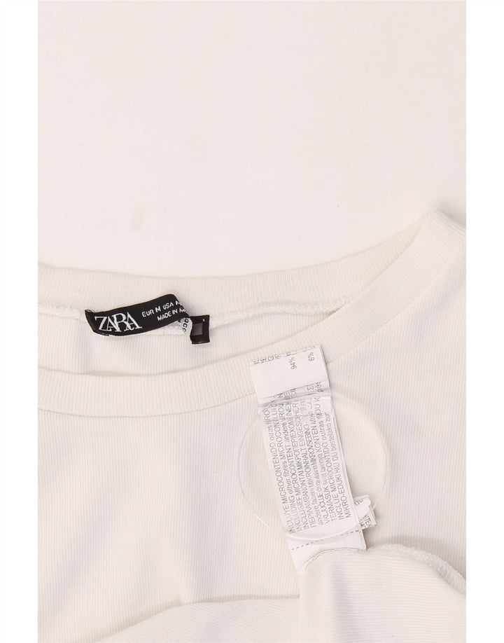 ZARA Womens Crop T-Shirt Top UK 12 Medium White Cotton Vintage Zara and Second-Hand Zara from Messina Hembry 