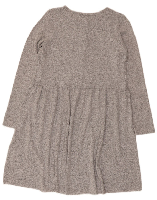 Zara Mujer Vestido Básico De Manga Larga UK 40 Small Gris Poliéster