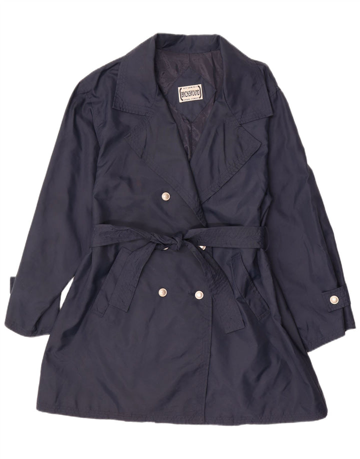 VINTAGE Womens Double Breasted Trench Coat UK 12 Medium Navy Blue