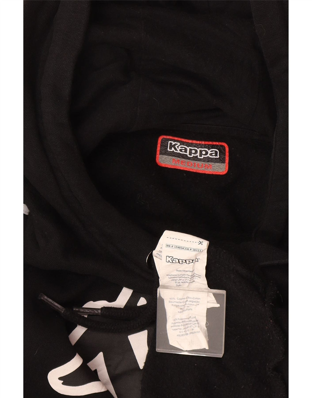 Kappa Hombre Sudadera Con Capucha Gráfica Jersey De Algodón Negro Mediano