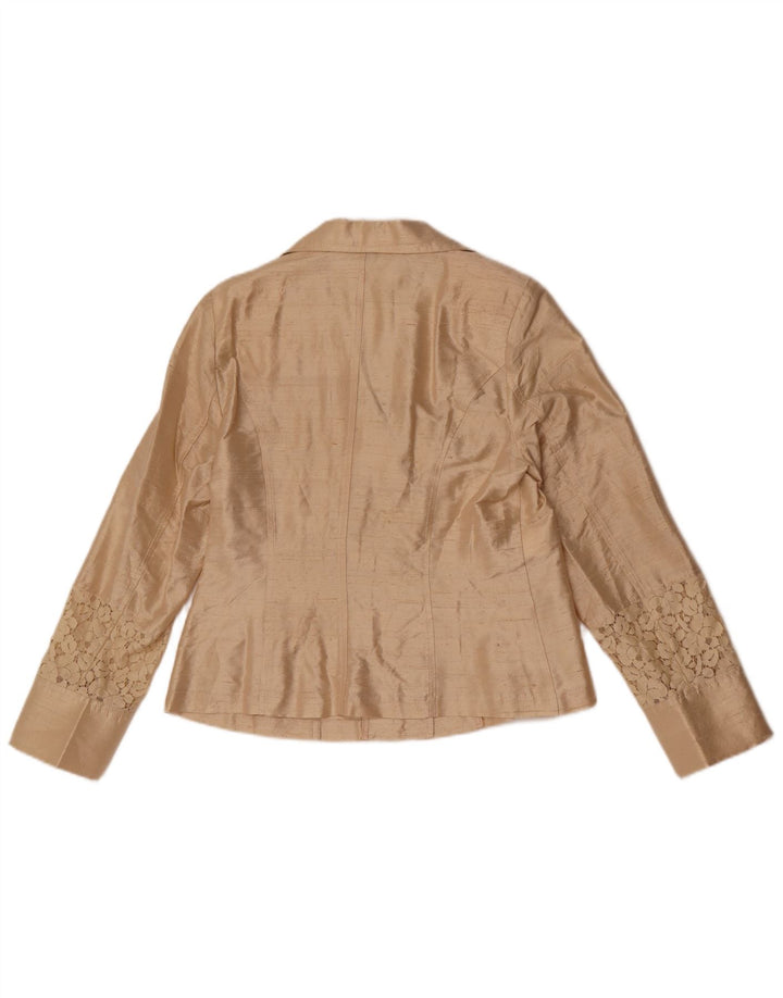 Vintage Mujer 3 Botones Blazer Chaqueta IT 44 Seda Beige Mediana