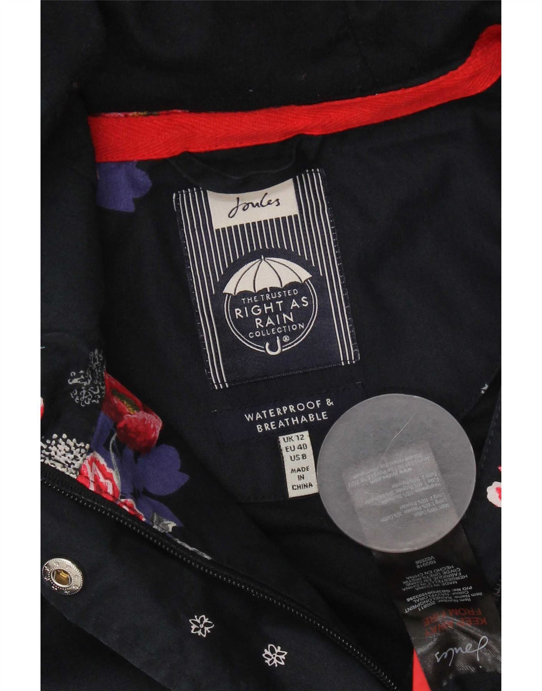 Chubasquero con capucha para mujer Joules UK 40 Mediano Azul marino Poliéster floral