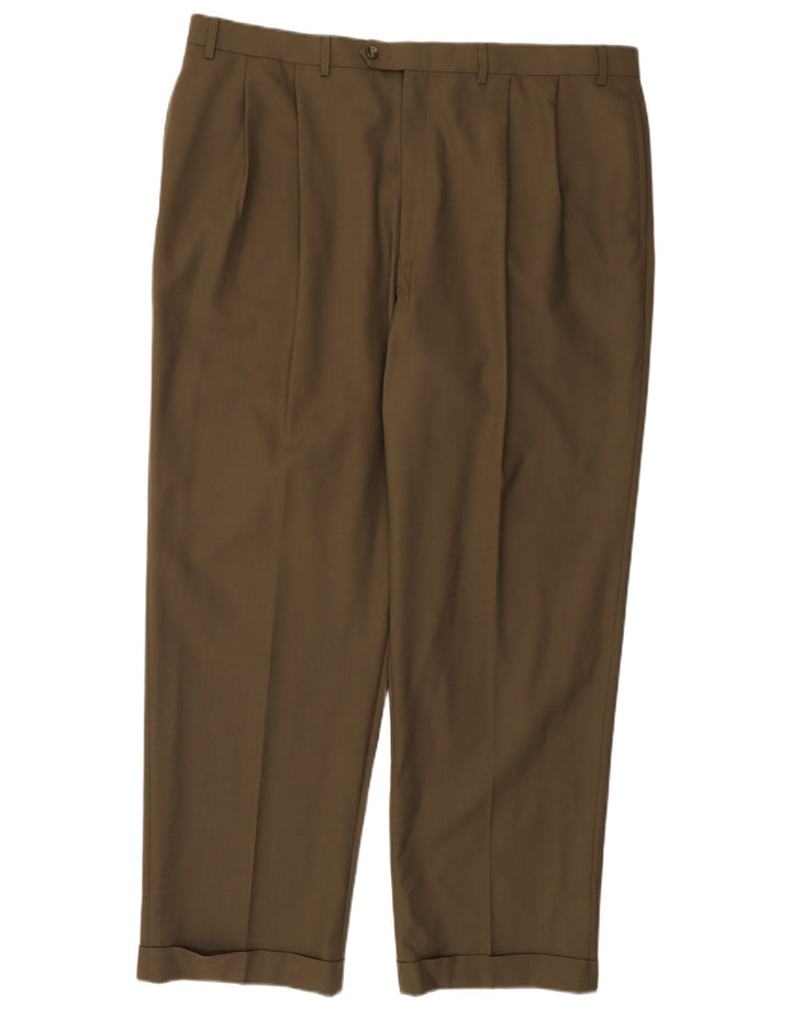 RALPH LAUREN Pantalón de traje con pinzas Total Comfort para hombre W42 L32 Lana caqui