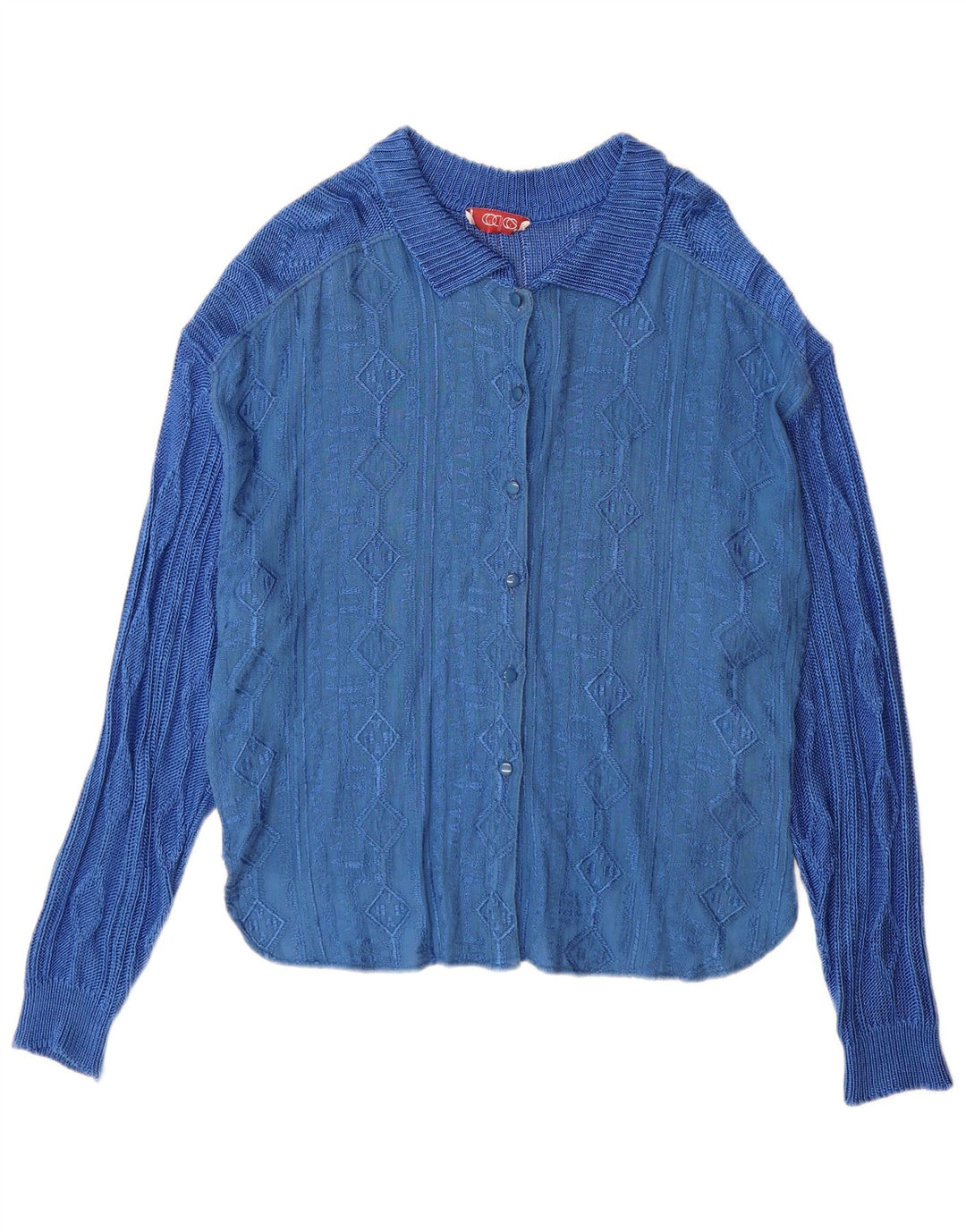 Vintage mujer Cardigan suéter IT 44 Viscosa geométrica azul medio