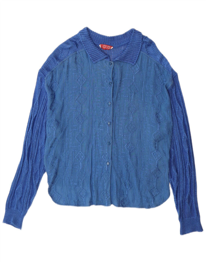 Vintage mujer Cardigan suéter IT 44 Viscosa geométrica azul medio