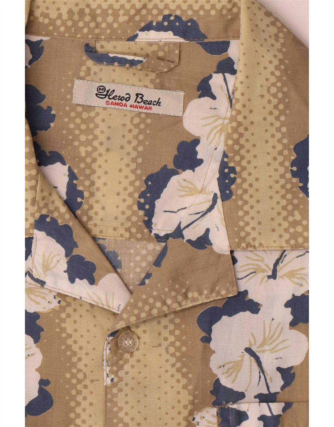 Vintage hombres hawaiano manga corta camisa medio beige floral poliéster