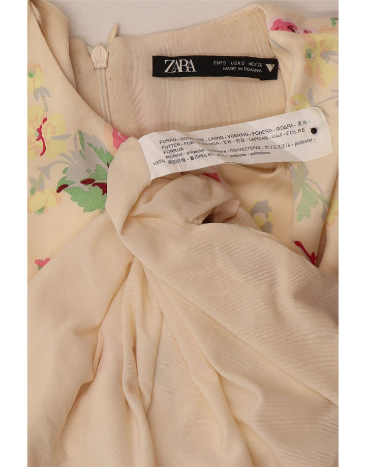 Zara Mujer Vestido Tubo UK 10 Pequeño Poliéster Floral Blanco Roto
