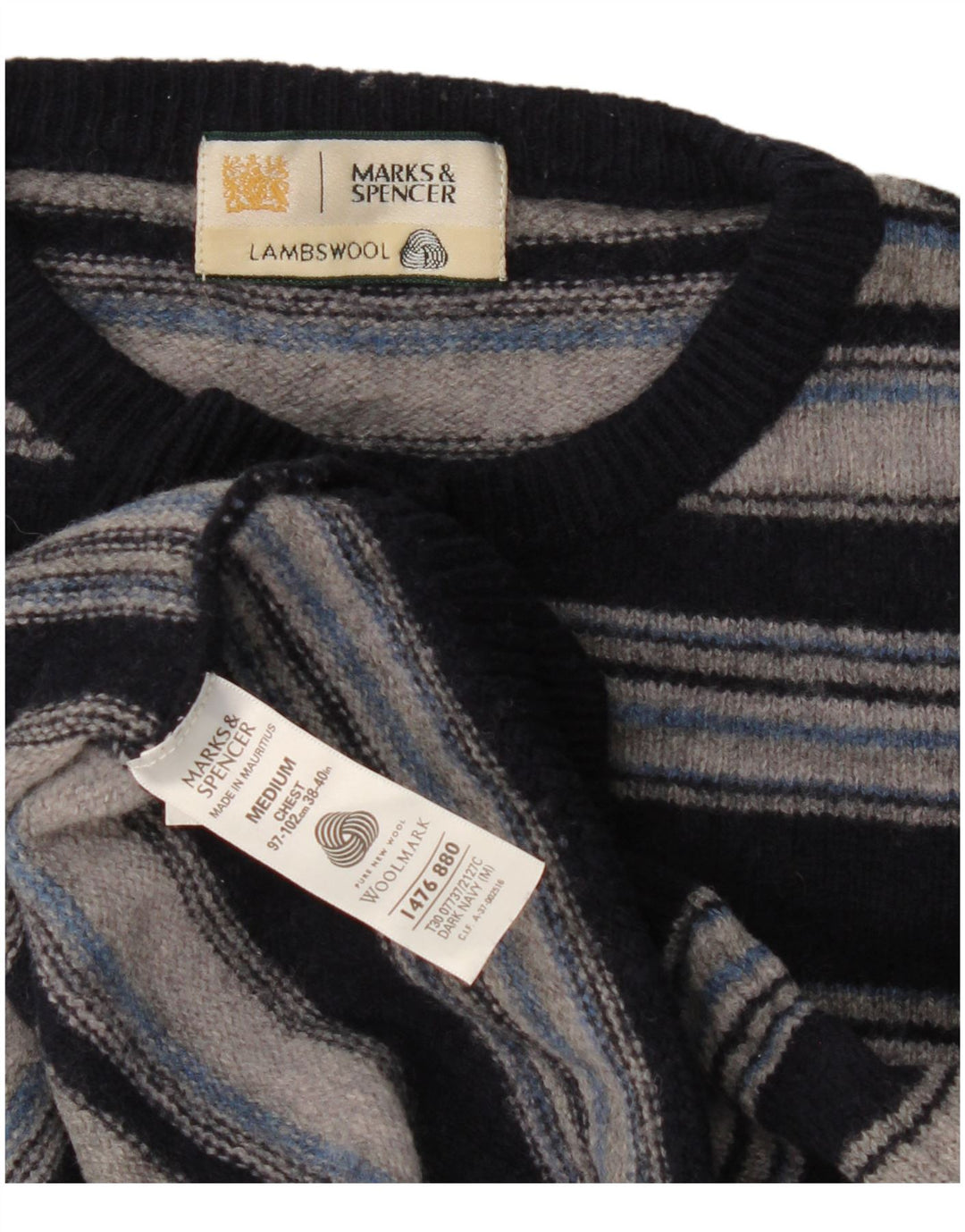 Marks & Spencer - Jersey de cuello redondo para hombre, color azul marino, a rayas