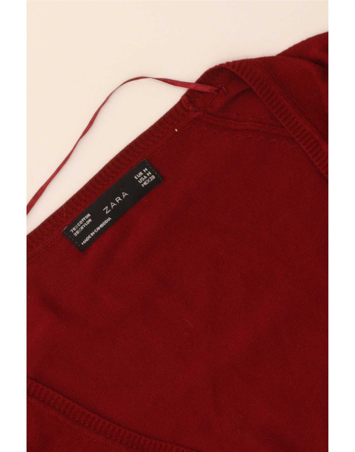 Zara Mujer Cárdigan Suéter UK 12 Mediano Rojo Algodón