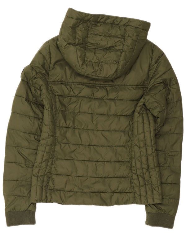 Hollister Mujer Chaqueta Acolchada Con Capucha UK 10 Small Caqui Nylon