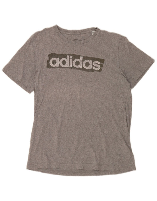 Adidas Hombre Camiseta Gráfica Top Algodón Gris Medio