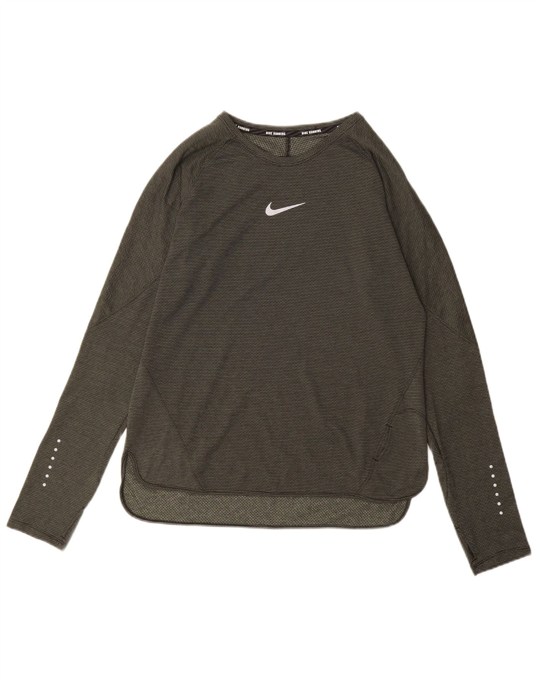 Nike - Camiseta de manga larga para mujer, talla 40, talla grande, color caqui, poliéster a rayas