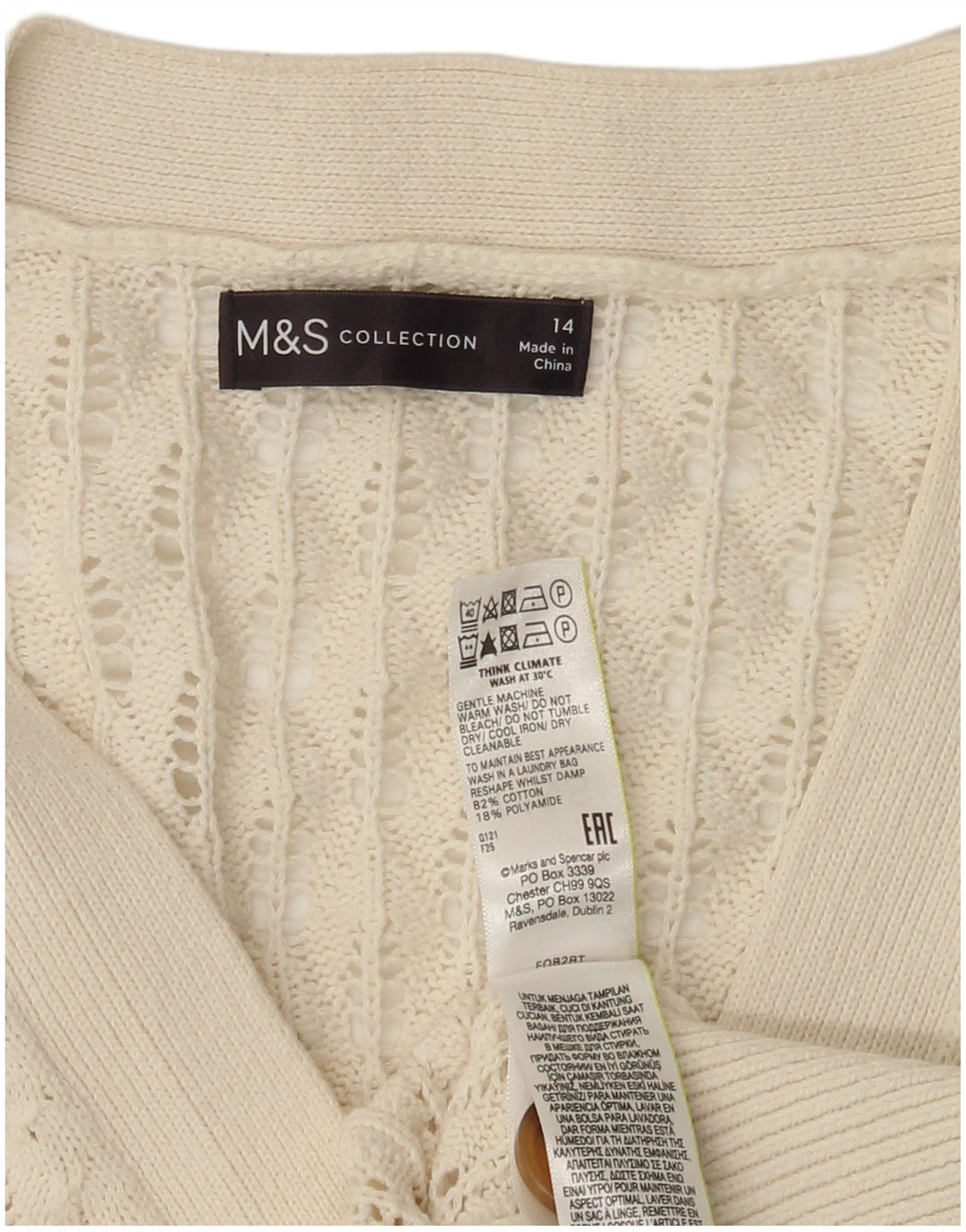 Marks & Spencer - Cárdigan para mujer, talla 40, talla grande, algodón blanco