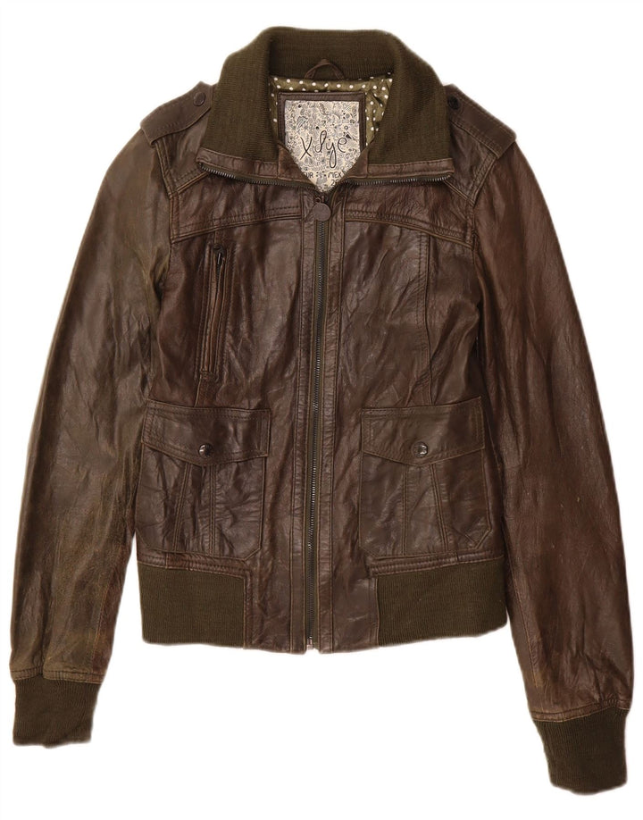 XDYE Chaqueta de cuero militar para mujer UK 8 Small Khaki Leather