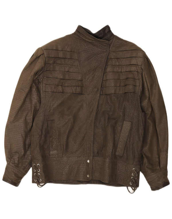 Vintage mujer chaqueta de cuero Reino Unido 20 2XL cuero marrón