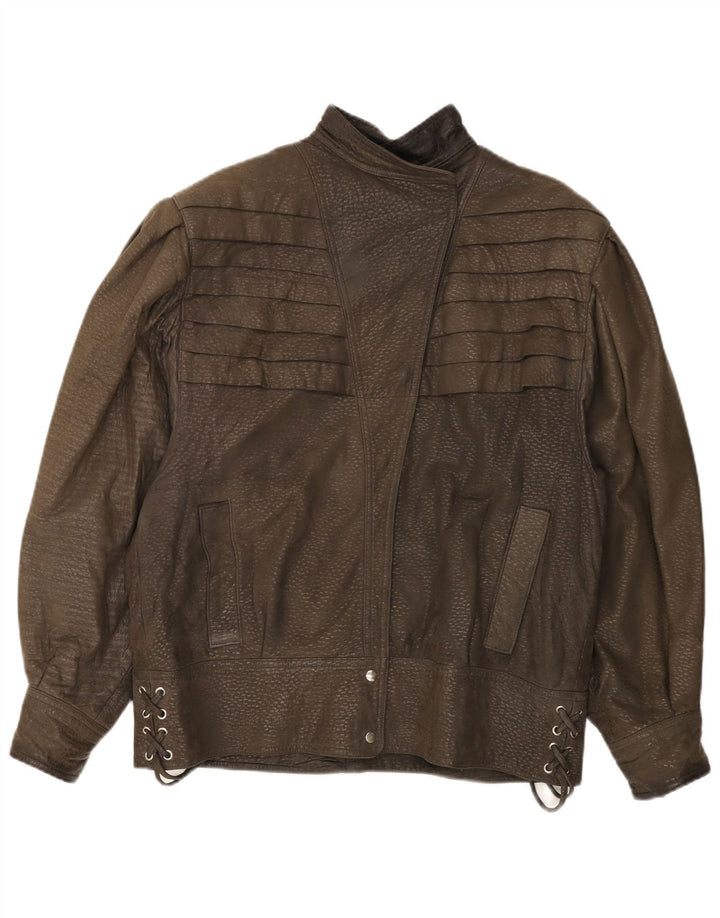 Vintage mujer chaqueta de cuero Reino Unido 20 2XL cuero marrón