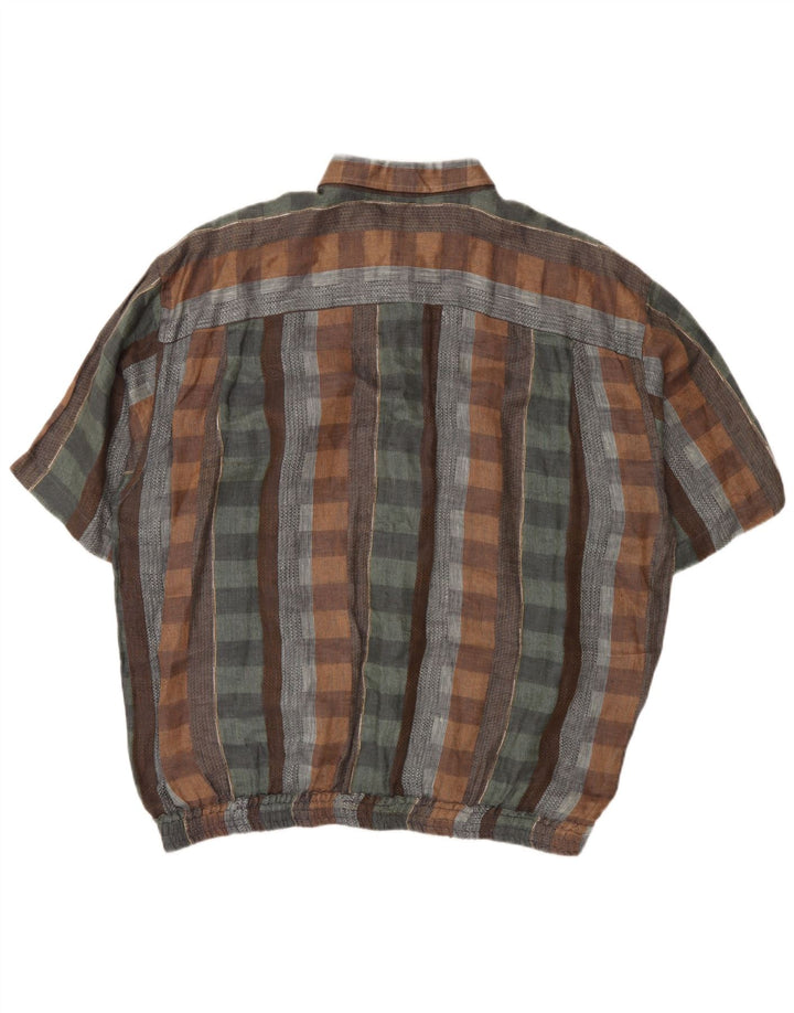Vintage hombres manga corta pullover camisa XL multicolor check lino