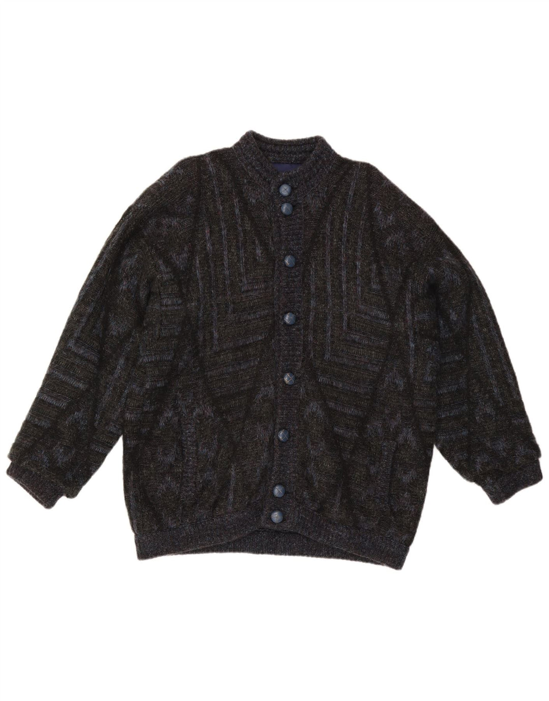 Vintage hombres Cardigan suéter grande negro geométrico