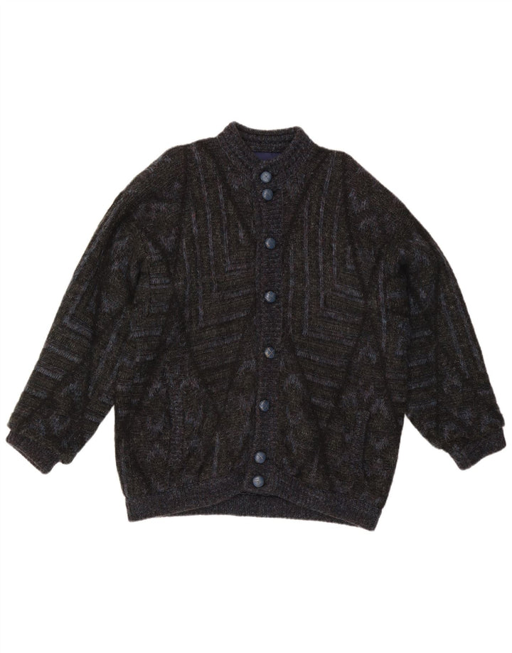 Vintage hombres Cardigan suéter grande negro geométrico