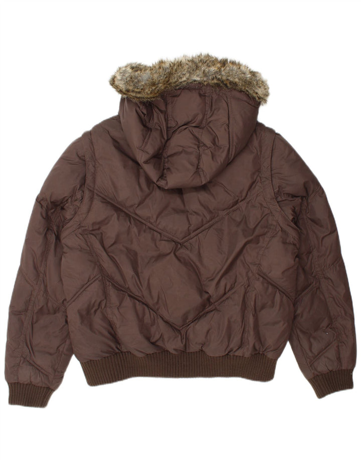 Marks & Spencer Chaqueta acolchada con capucha para mujer UK 44 Grande Poliamida marrón