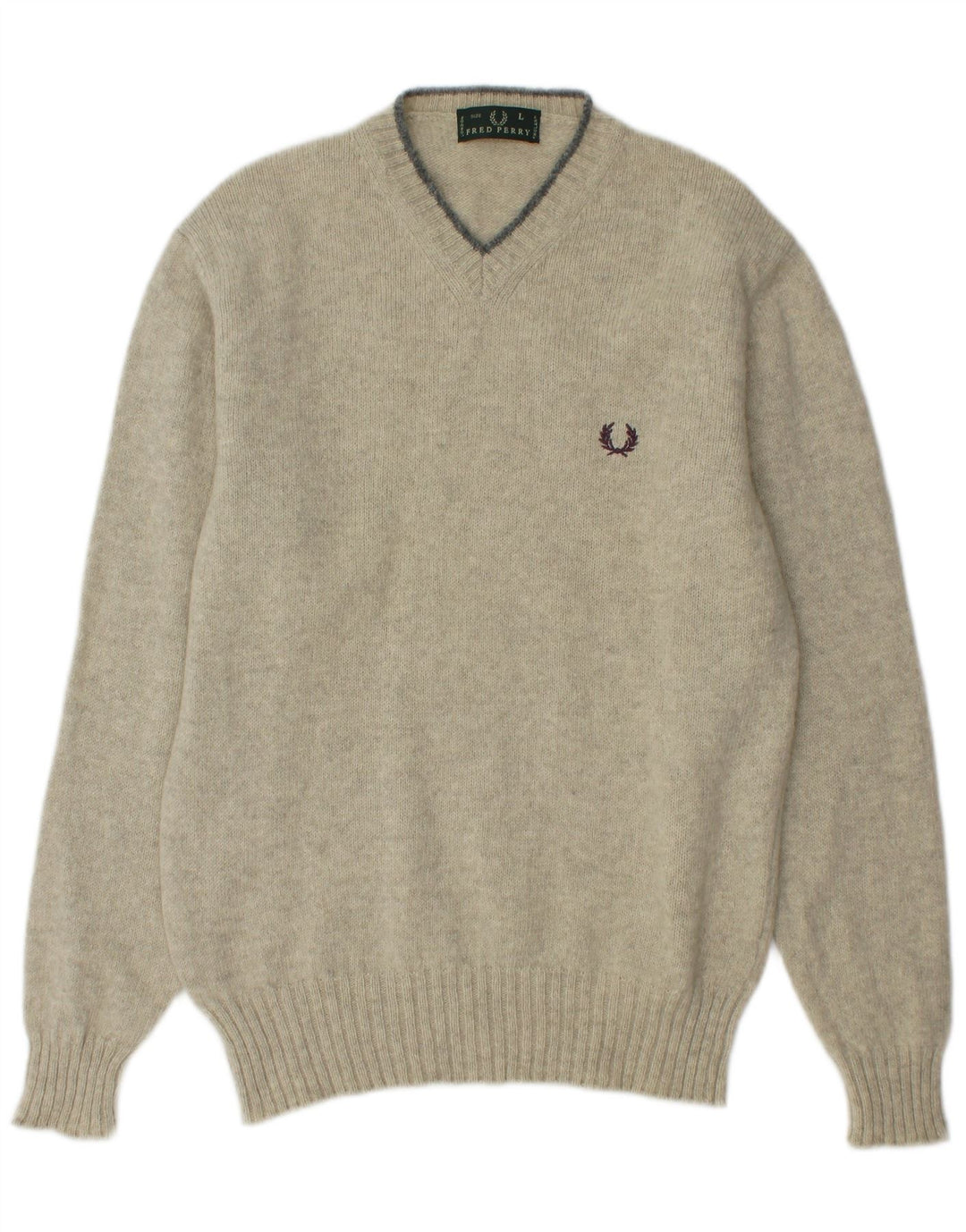 FRED PERRY Jersey con cuello en V para hombre de lana verde grande