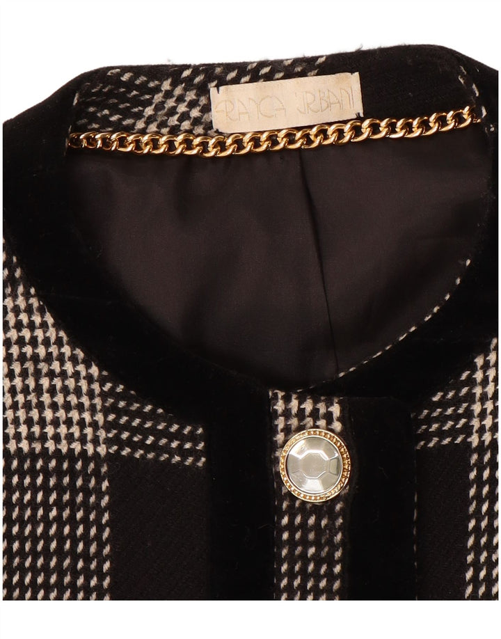 Vintage mujer 5 botones Blazer chaqueta Reino Unido 14 mediano negro Houndstooth