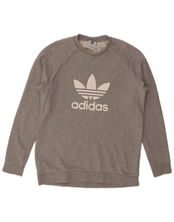 Adidas Hombre Sudadera Gráfica Jumper Algodón Gris Medio