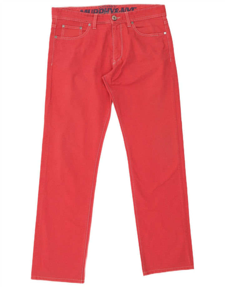 MURPHY & NYE Pantalones casuales rectos para hombre W34 L32 Algodón rojo