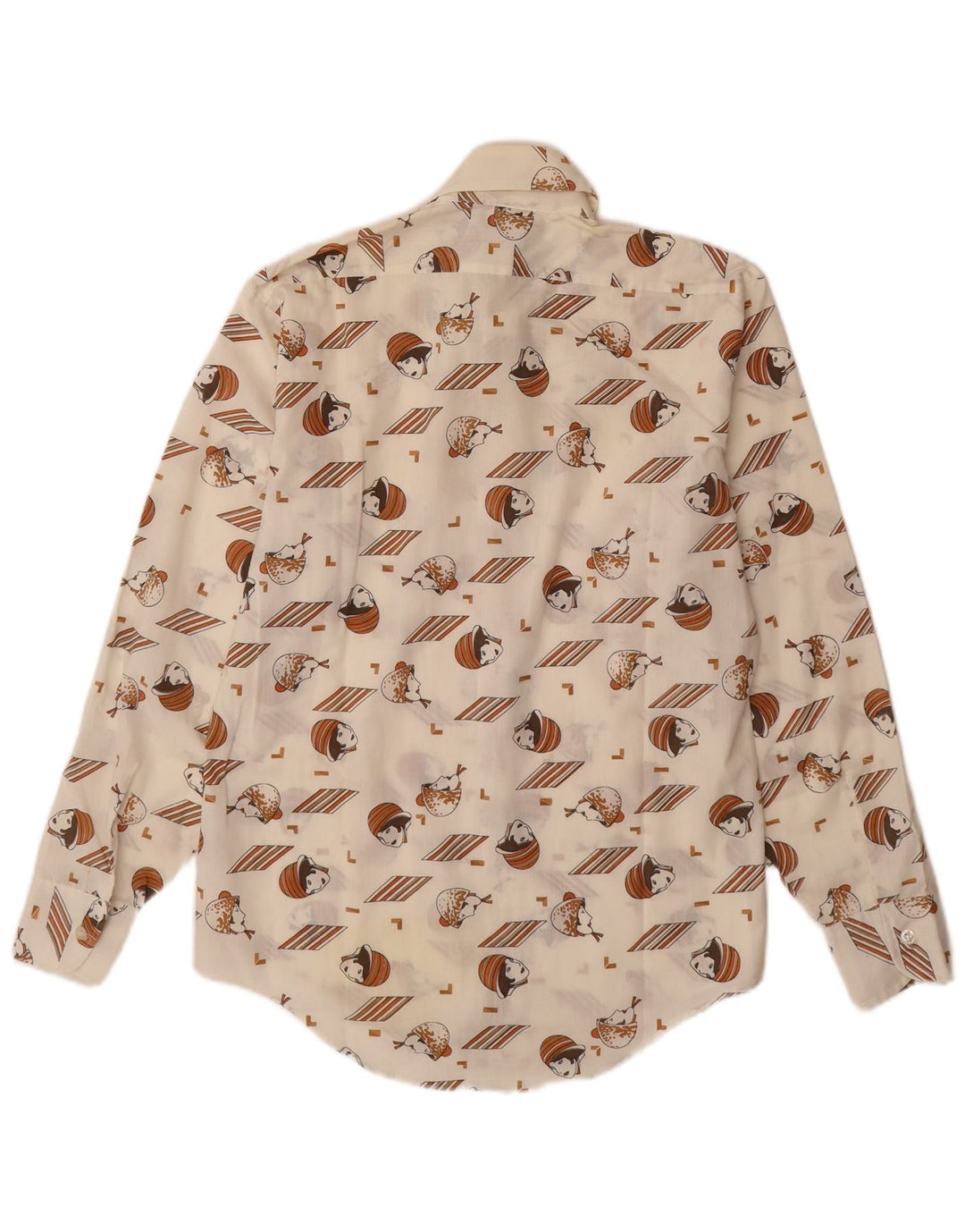VINTAGE Hombres Patrón Abstracto Camisa Tamaño 14 14 1/2 Pequeño Off Blanco