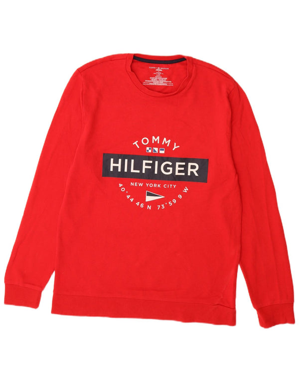 TOMMY HILFIGER Mens Graphic Sweatshirt Jumper Large Red Cotton