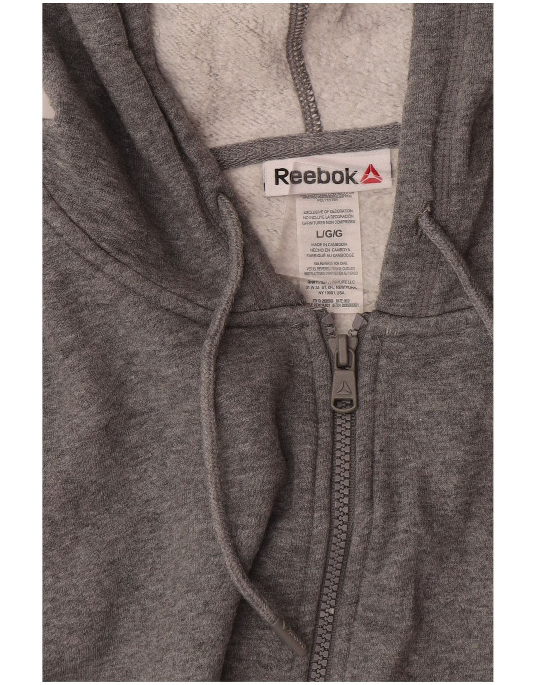 Reebok Sudadera con capucha y cremallera para hombre, tamaño grande, algodón gris