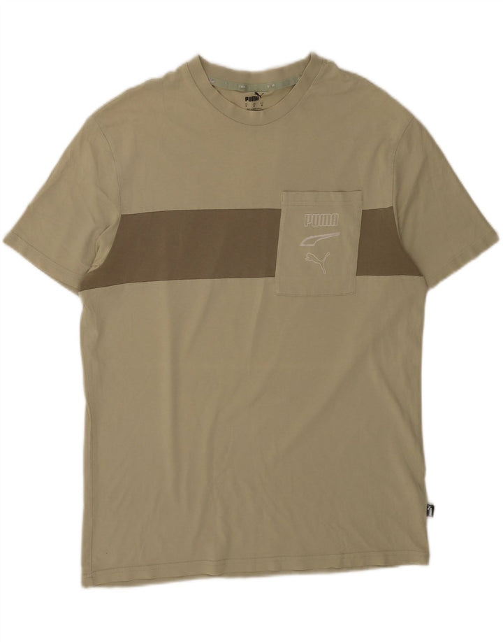 Puma Camiseta gráfica para hombre Top Medium Khaki Colorblock Cotton