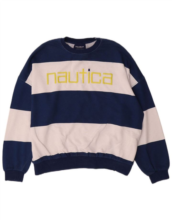 NAUTICA Sudadera extragrande para mujer, talla 10, talla pequeña, color azul marino a rayas