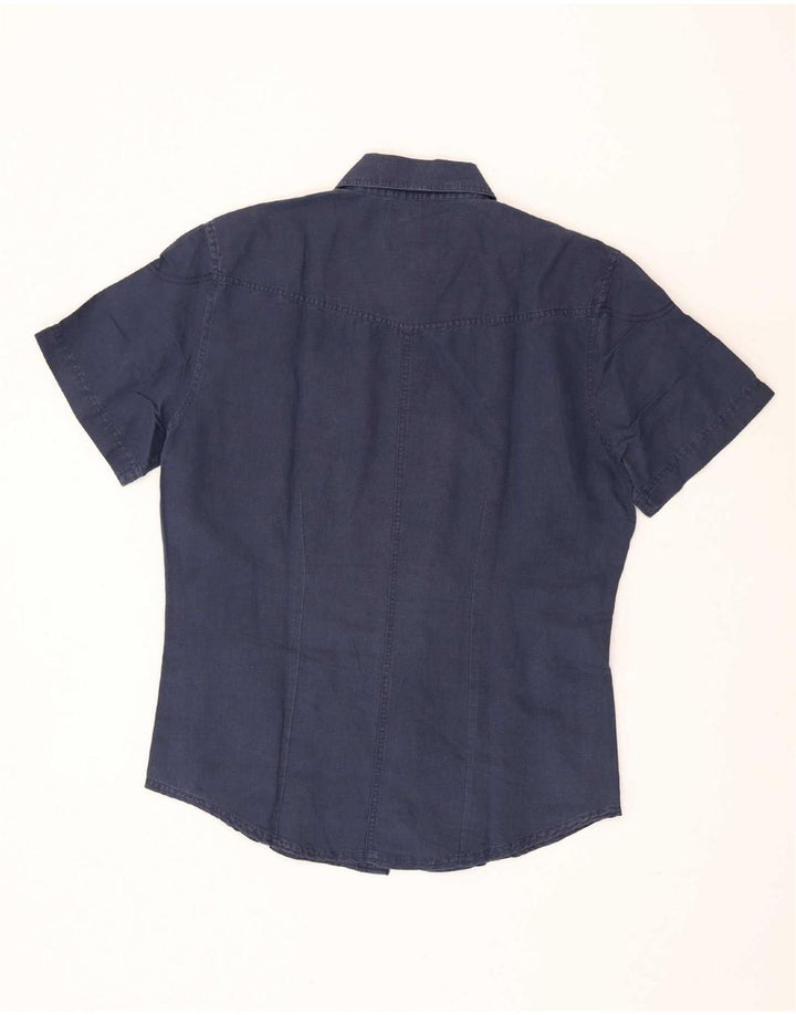 Wrangler Camisa De Manga Corta Para Hombre Grande Lino Azul Marino
