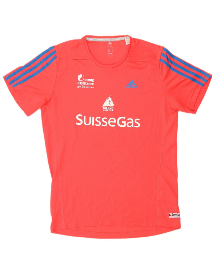 ADIDAS Mens Climalite Graphic Camiseta Top Pequeño Poliéster Rojo