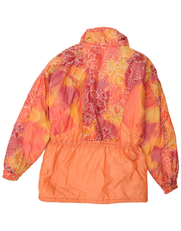 Vintage mujer chaqueta acolchada de gran tamaño Reino Unido 14 poliamida floral naranja mediana
