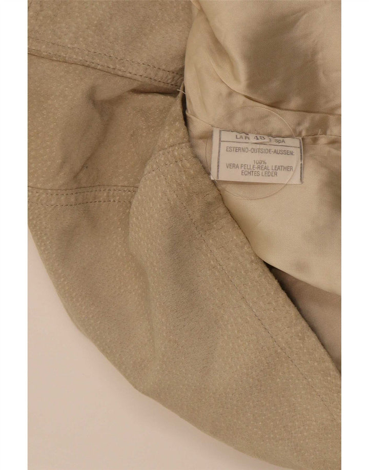 Vintage hombres ante utilidad chaleco IT 48 cuero beige medio
