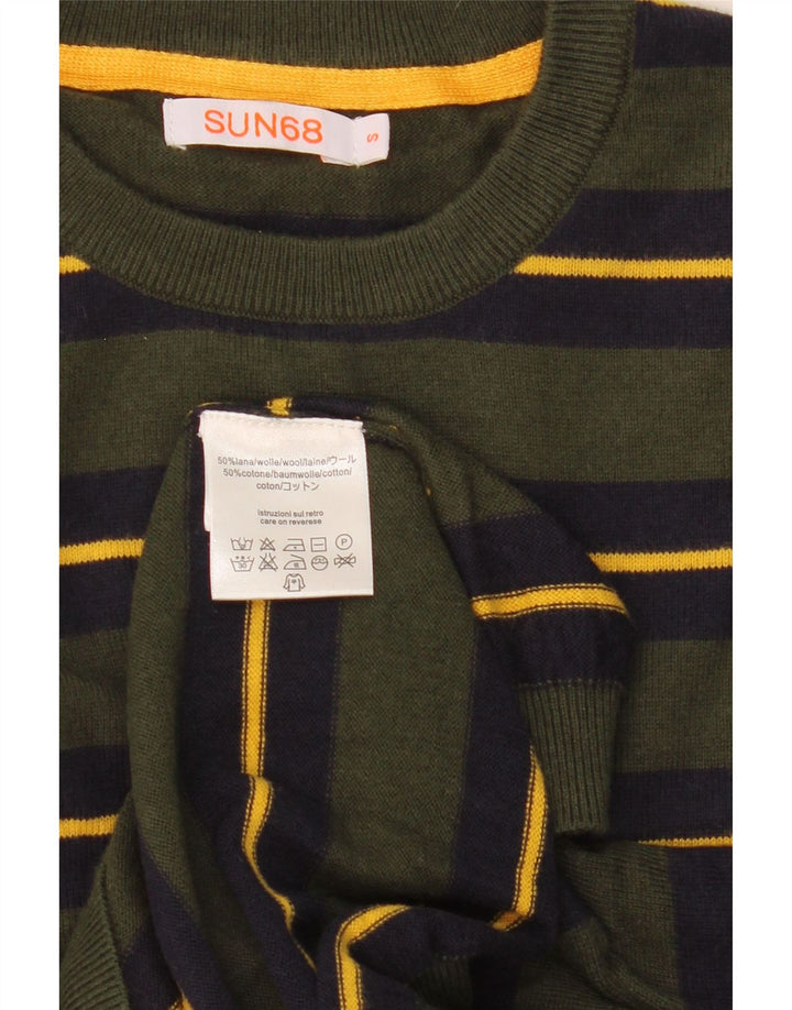 Sun68 - Jersey de cuello redondo para hombre, color verde, pequeño, de lana a rayas