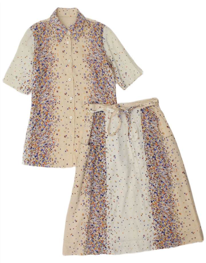 PANCALDI & B Conjunto de falda de 2 piezas para mujer UK 4 XS W24 Algodón geométrico beige