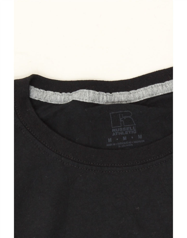 RUSSELL ATHLETIC Mens Graphic T-Shirt Top Medium Black Cotton Vintage Russell Athletic and Second-Hand Russell Athletic from Messina Hembry 