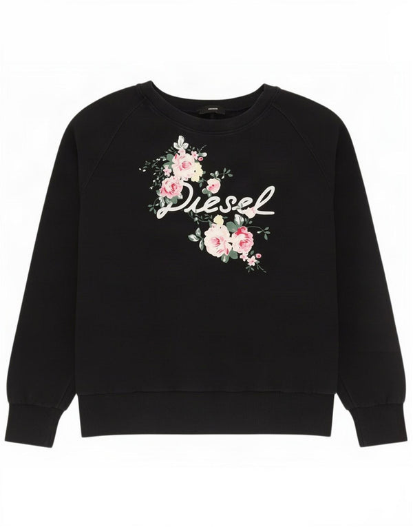 Diesel Mujer Gráfico Sudadera De Gran Tamaño Jersey UK 46 Grande Algodón Negro