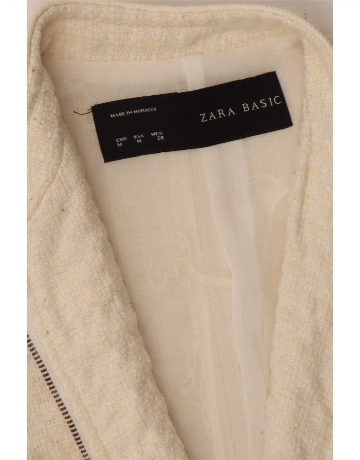 Zara Chaqueta Blazer Con Cremallera Completa Para Mujer UK 12 Medium Off White Acrílico