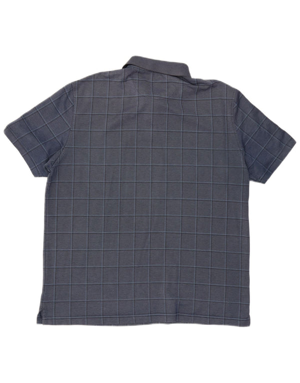 VAN HEUSEN Mens Polo Shirt XL Navy Blue Check Cotton
