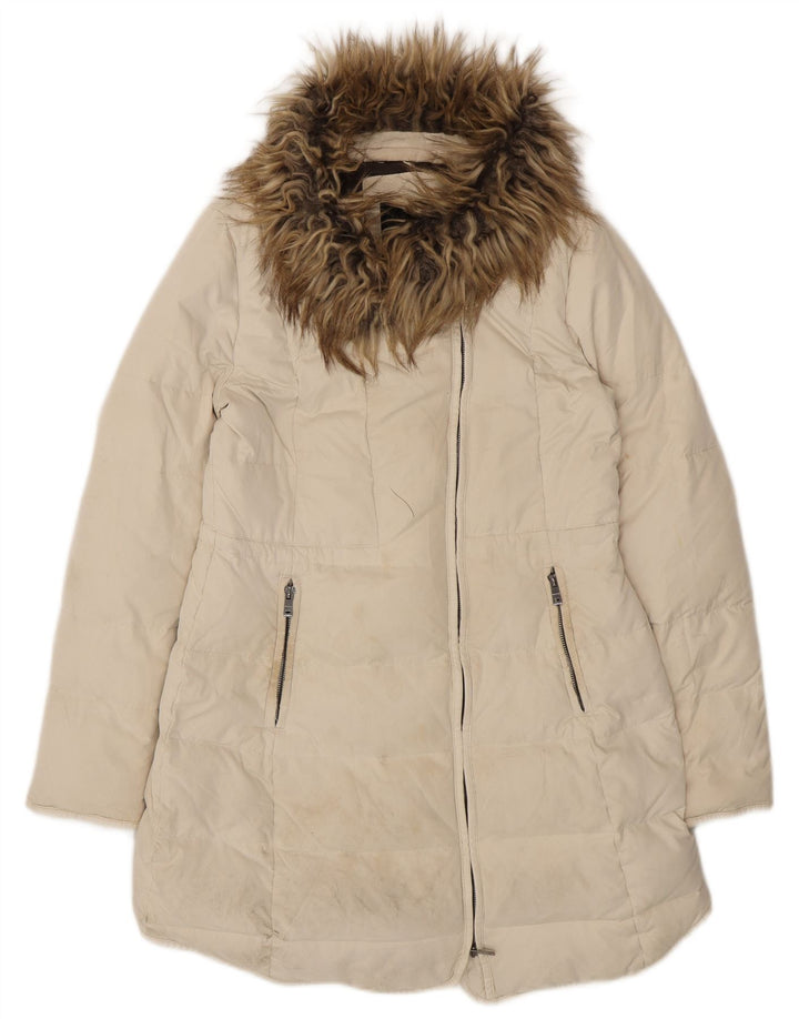 Zara Mujer Abrigo Acolchado UK 44 Grande Poliéster Blanco Roto