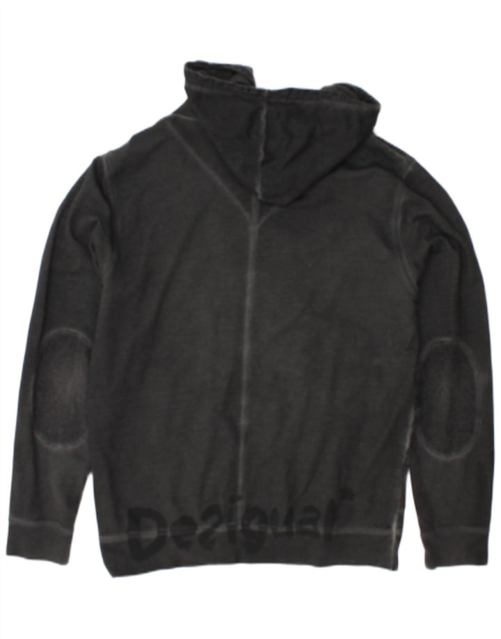 Desigual Hombre Botón Cuello Sudadera Con Capucha Jumper Grande Gris Algodón