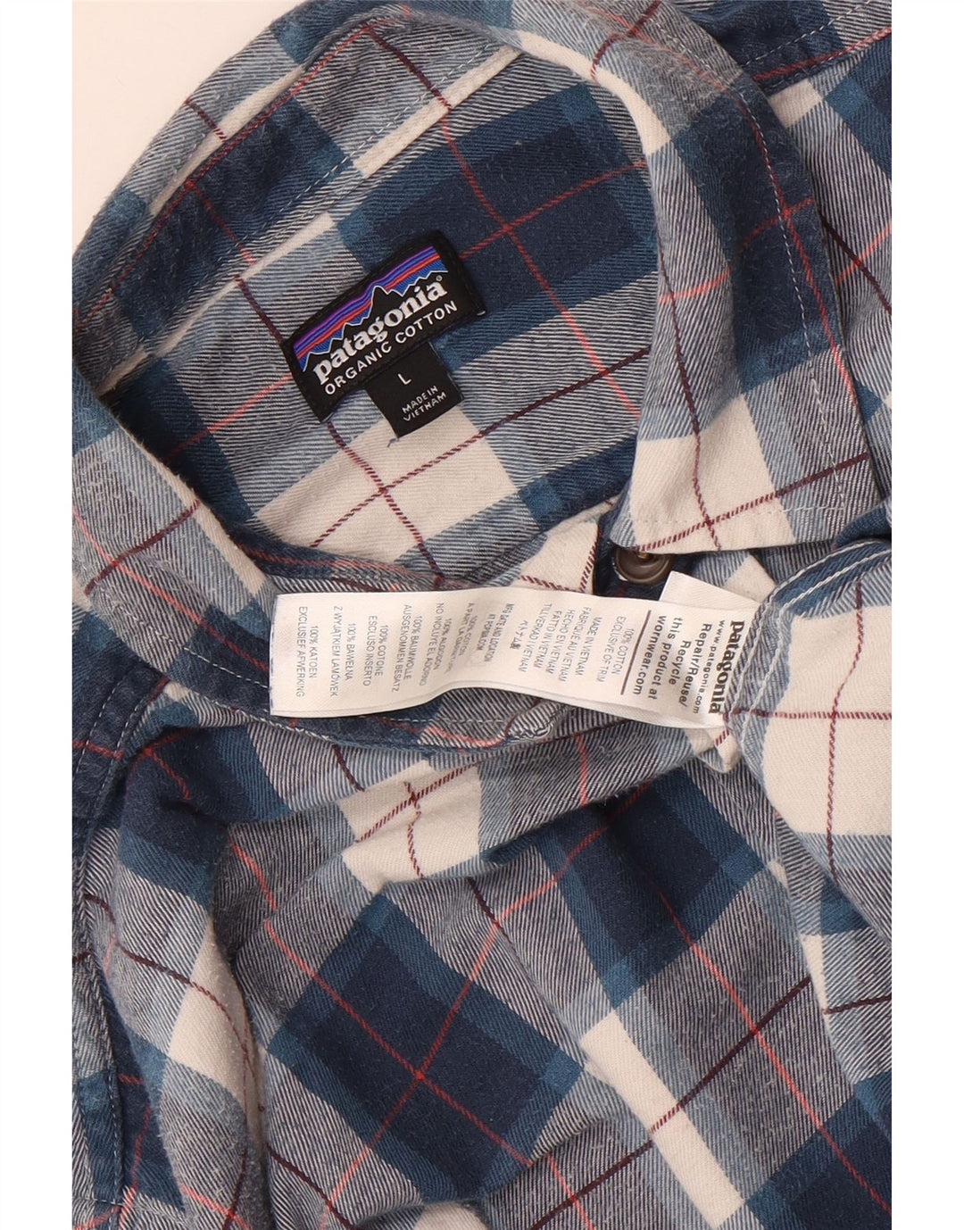 Patagonia Hombre Camisa De Franela De Algodón A Cuadros Azul Grande